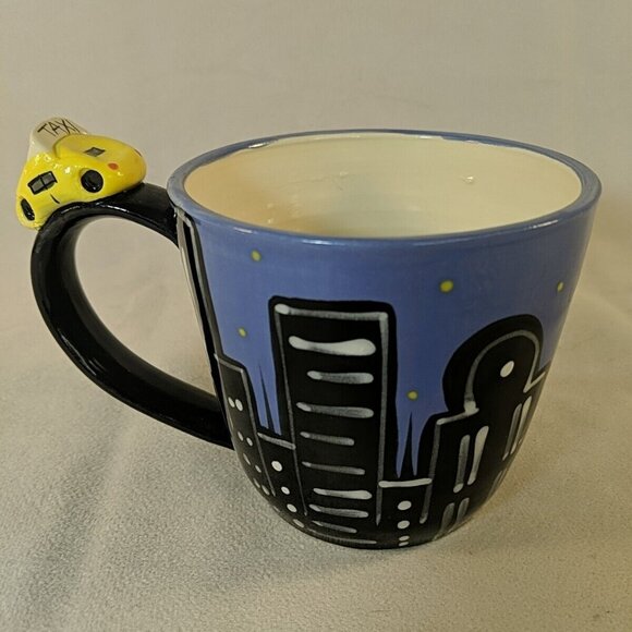 SIGNED Vintage Lorrie Veasey Yellow Taxi NYC City Skyline Mug Our Name is Mud - Picture 1 of 14